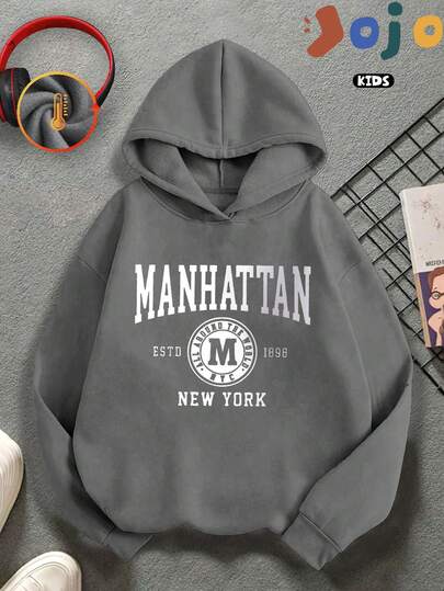 Neuer Frühlings-Kapuzenpullover für Jungen, Oberteil mit künstlerischem alphanumerischem Muster und Stadt-/Ortsnamen-Aufdruck, modischer Minimalismus, Curve, übergroße, überschnittene Schultern, College-Stil, weicher und bequemer Sport-Rundhalsausschnitt, süßer, hübscher, vielseitiger Street-Sweatshirt