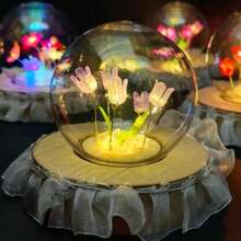 Globe Or Dome Night Light With Mini Tulip Flowers, Battery-Powered, Decorative - Cúpula - Xem 3