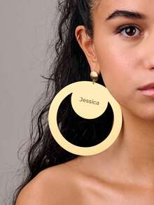 1 pezzo Orecchini ovali personalizzati con nome, design Laka Luka "Ovale", grandi cerchi ovali stampati a mano, orecchini personalizzati, orecchini ovali dorati personalizzati. Orecchini di dichiarazione. Accessori di moda abbinati all'abbigliamento, orecchini di moda in acciaio inossidabile. - Stile 3-Oro - Visualizzare 2