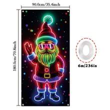1pc Durable Polyester Neon Santa Claus Christmas Hanging Banner, Suitable For New Year And Winter Celebrations, Size: 35.4x70.8 Inches - Multicolor - View 4
