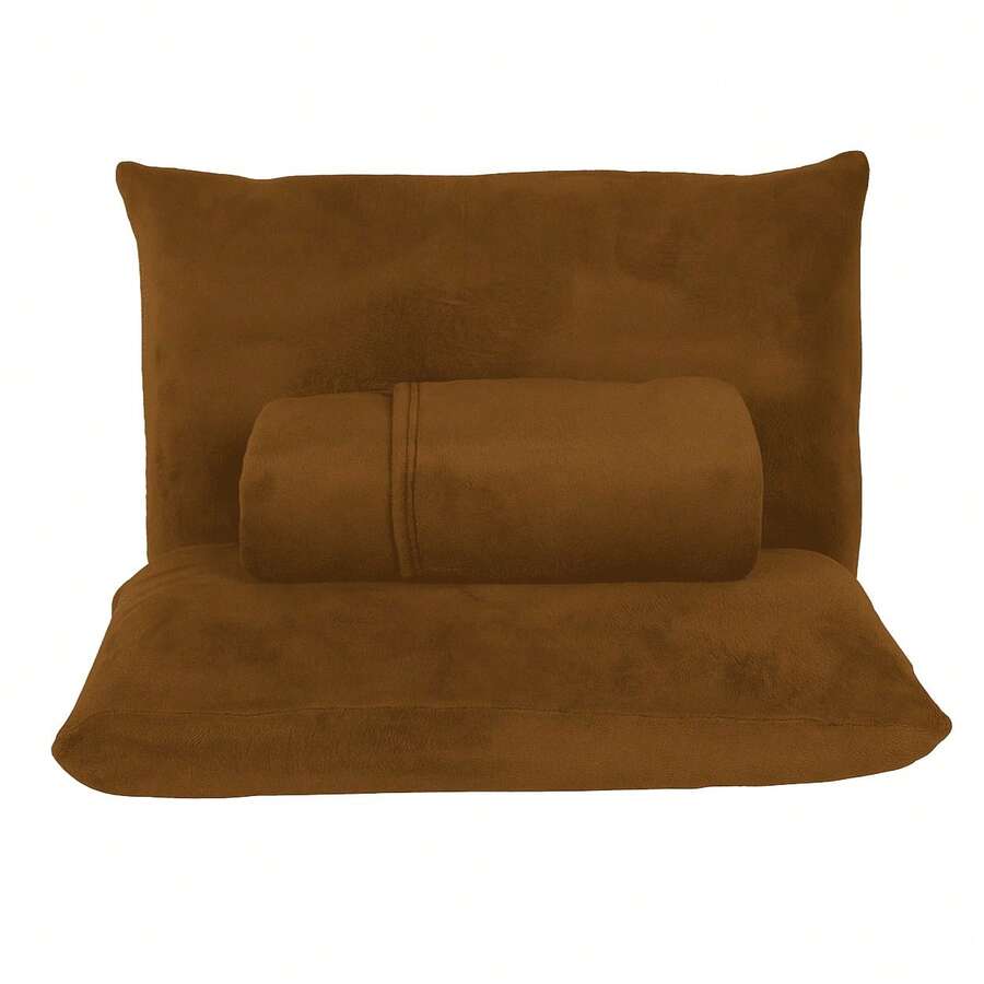 3-Piece Soft Plush Blanket Sheet Set Kit Single/Double/Queen And King For Winter - 鏽棕色 - 查看 1