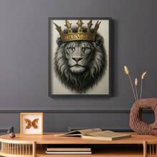 1pc Restickable Framed Lion Of Judah Art Print, Wood Frame, Biblical Inspired Regal Animal Wall Decor With Gold Crown & Scripture Accent, Spiritual Artwork For Living Room, Office, Or Prayer Room, Made In USA, Ready To Hang Art Prints - Black - View 9