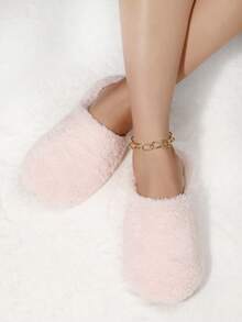 Pantuflas de casa de mujer de color rosa con plumas, calcetines para cubrir el piso interior, pantuflas cálidas y ligeras para el dormitorio en invierno, zapatos con pelaje - Rosa - Ver 2