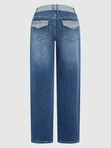 European And American Solid-Color Women's Casual And Fashionable, Loose Wide-Leg Pants, Versatile, Slightly Elastic And Comfortable, Straight-Cut Mid-Waist, Slimming And Taller, Denim Nine-Inch Pants - 藍色 - 查看 6