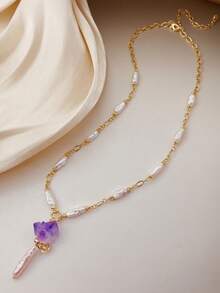 1 pièce Collier de perles baroques élégant, nouveau design minimaliste mode polyvalent affinant pour femmes, convient pour le port quotidien, le style vacances, bijoux pour femmes