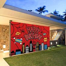 لافتة خلفية عيد ميلاد بشكل شبكة عنكبوت حمراء، مناسبة لحفلات عيد الميلاد، لافتة طاولة الكعكة، خلفية صور، حفلات بموضوع البطل الخارق، إكسسوارات الديكور، متوفرة بأحجام متعددة - متعدد الألوان - مشاهدة 4