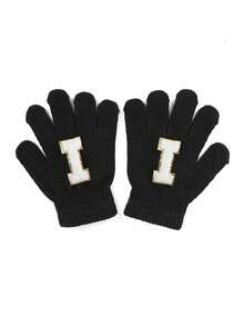 1 双儿童针织手套，带 26 个英文字母，男女通用保暖滑雪手套，Y2K 风格户外冬季手套，适合日常穿着和服装 - 黑色 - 查看 42