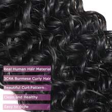 Cabelo Cacheado Birmanês em Mechas 100% Cabelo Humano Virgem Não Processado Ondas de Água 3C 4A Cachos Espirais 1/2/3/4/5 Mechas Extensões de Trama Dupla - Natural Black - Ver 7
