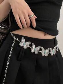 Hershine Klasyczny turkusowy inkrustowany łańcuszek w kształcie motyla, regulowany metalowy pasek w stylu boho, lato, szkoła, jesień, Halloween