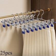 30-5pcs Clothes Hanger With Clips, Pants Hangers With Clips Heavy Duty, Adjustable Metal Pants Hanger, Hangers, Skirt Hangers With Clips Space Saving Hangers For Jeans. Suitable For Pants, Bras, Scarves And Underwear. It Is Ideal For Use In Wardrobes, Closets, Bedrooms, Balconies And Dormitories.