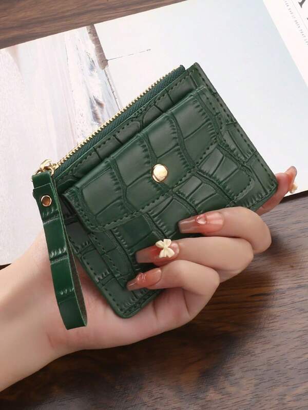 1pc Stone Pattern Alligator Print PU Portable Zipper Ultra-Thin Malist Small Multi-Card Purse Fashion Short Wallet Simple Daily Use Crocodile School Supplies Teacher Gifts Card Holder Wallet Business Card Holder Credit Card Holder Women For Women Mini Wallet Card Wallet