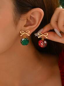 1 pereche cercei mici eleganti cu fundă de cadou de Crăciun minimalist drăguț