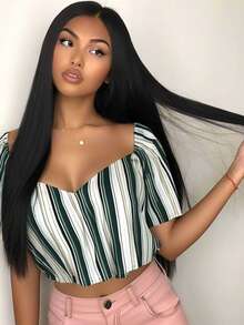 28 英寸女士黑色直发中分合成假发，耐高温丝滑优雅百搭，适合万圣节角色扮演和日常使用，适合所有女性 - 彩色 - 查看 5