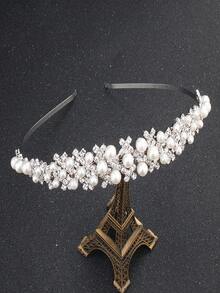 تاج بروك كريستالي للعروس 1 قطعة، اكسسوارات شعر تاج كوري أميرة مرصع باللؤلؤ لحفلات عيد الميلاد للنساء