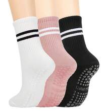 3/5 双普拉提防滑袜，女士普拉提防滑袜，普拉提粘性袜，瑜伽桶袜（带防滑功能），黑白粉色运动