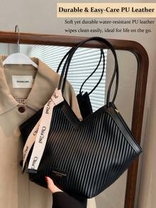Heart Shaped Tote Bag For Women, Large Capacity PU Leather Top Handle Shoulder Bag - Elegant Retro Work Bag, Perfect Commuter & Mom Bag For Travel, Fits Laptop, Umbrella, Water Bottle, In White, Black, Brown,Shoulder Bag Pu Simple Bag For Work, Fashionable Business Casual Bag For Women, Perfect For Office, Business And Work[US Local Warehouse]Travel Essentials,School Supplies. - 黑與白 - 查看 6