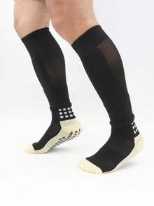 FLSHMCEN Sports Outdoor 1 Pair Men's Grip Soccer Socks And Football Leg Cover, Non-Slip Leg Shin Guards Cover For Basketball, Football, Sports - Black - View 8