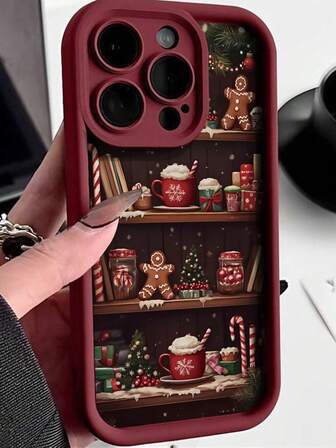 Weihnachtsplätzchen-geprägter, burgunderrot bedruckter, stoßfester, weicher Handyhülle für iPhone 16/16 Pro/16 Pro Max/16 Plus, iPhone 15 XR/7/8, iPhone 15 Pro Max, iPhone 13/14 Pro Max, iPhone 11/12/14, Redmi Phones