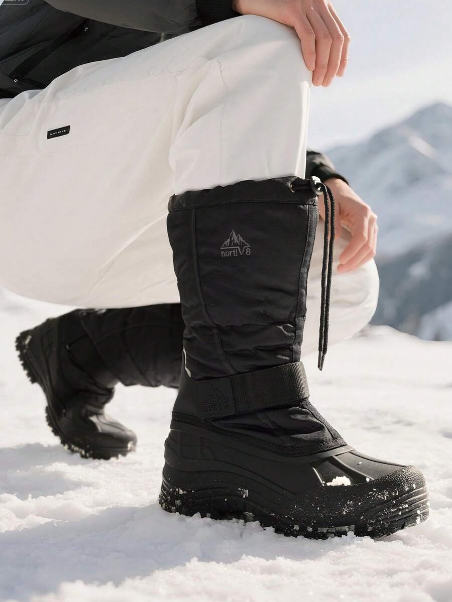 Men's Snow Boots Waterproof Winter Insulated Fur Liner Lightweight Outdoor Hiking Tall Booties - Đen và trắng - Xem 1