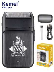 1PC Kemei Portable Men's Electric Foil Shaver Professional Beard Trimmer USB Rechargeable Facial Shaver Barber Reciprocating Shaver & Hair Removal Products, Home Salon Travel Halloween Christmas Gifts