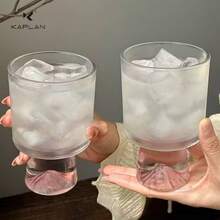 2 pièces Tasse en verre de montagne rose, verre élégant avec pied de 300 ml. Verrerie créative pour le bureau, le café, le lait, le vin, le jus. Convient pour les rassemblements familiaux de Noël, Thanksgiving, Halloween