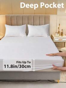 South Life 1pc Waterproof Fitted Sheet, Soft Terry Cloth Waterproof Mattress Protector, Breathable & Noiseless Knitted Fitted Sheet For Bed Mattress Cover With Deep Pocket For Home Hotel Bedroom, School Bedding Dorm Essentials, Fits Twin/Full/King/Queen Size Bed, For All Season, Without Pillowcase, Fathers Day Gift, Birthday Decorations, Grad Party Decor, Fathers Day Decor, Graduation Gift, Birthday Gift - trắng - Xem 4
