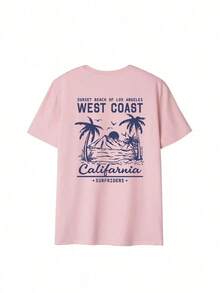 Summer Tops Mother's DayWomen's New Summer Casual Round Neck Short Sleeve T-Shirt, Simple Versatile Palm Tree Slogan Print, Suitable For Daily Wear. Graphic Tee, Women's T-Shirt Top Vacation.Loose And Comfortablesummer Clothes Easter - 粉色 - 查看 4