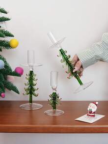 1pc Christmas Tree Glass Candle Holder, Creative Green Candle Stand For Christmas, High-Quality And Exquisite, Can Accommodate Candle Wax Residue, Suitable For Christmas Home Decor, Living Room, Entryway, Fireplace, Dining Table Decoration, Gift