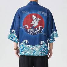 Mens Kimono Robe Jacket 3/4 Sleeve Open Front Japanese Shirt Bathrobe Lightweight Coathalloween - Màu-q - Xem 10