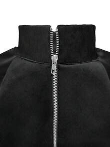 Custom Women's Short Jacket For Fall,Fall Clothes For Women,Winter Clothes For Women,Halloween Clothes Women,Flocked Print, Half-Zip Stand Collar. Casual Black Outerwear,Perfect For Going Out, Shopping, Holidays, Parties, Gatherings Or Travel.