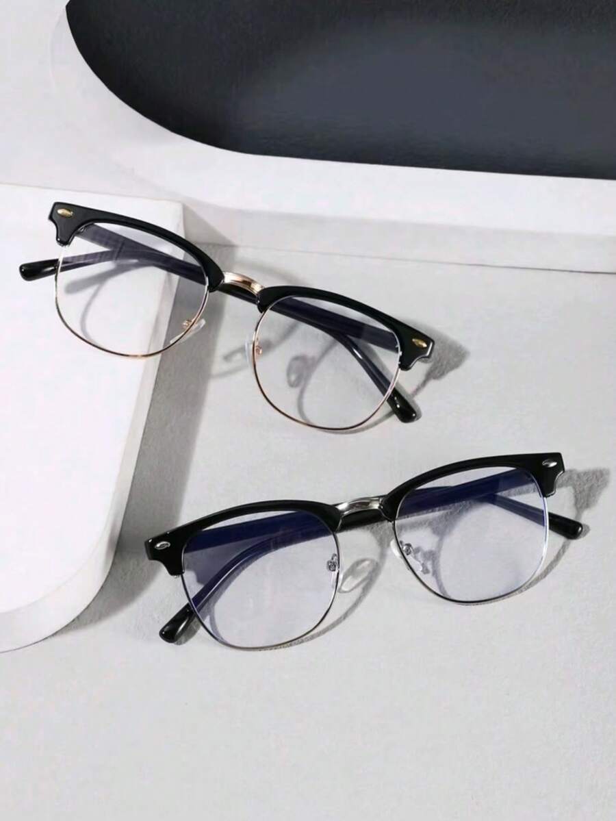 2 PCS Men's Half Frame Anti-Blue Light Glasses And For Computer Reading Gaming TV Phones