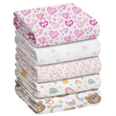Pacote Com 5 Fraldas de Pano de Luxo 70x70cm Alta Qualidade Minasrey Estampas Sortidas Para Bebês e Recém Nascidos Em Tecido de 100% Algodão Grosso Duplo Extra Absorvente - Ideal para Enxoval e Maternidade