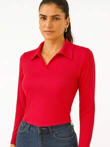 Top manga larga cuello sport - Rojo - Ver 1