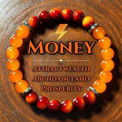 Prosperity And Good Luck Stretch Bracelet - 8mm Orange Quartz With Red Gradient, Wealth Gemstone Perfect Gift For Any Occasion
