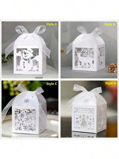 25 sztuk/opakowanie Pudełka na prezenty z ozdobami, bałwan, renifer, płatek śniegu, choinka, perłowe pudełko papierowe, miniaturowe, wykwintne, małe kwadratowe pudełko 5 * 5 * 8 cm, opakowanie na prezent na imprezę świąteczną