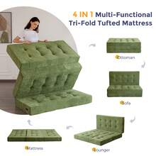 MAXYOYO 6 Inch Tri-Fold Mattress,Chenille Folding Mattress Made Of Whole Block Of Foam,Memory Foam Mattress Topper,Great For Sleeping,Camping - 綠色 - 查看 10