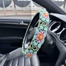 Handmade Crochet  Granny Square Car Steering Wheel Covers Universal 14-15 Inch For Women And Men