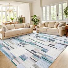 Modern Home Decor Patchwork Living Room Area Rug Stain Resistant Non Slip Hallway Runner Rug Printed Thin Low Pile Mat Throw Rug Washable Bordered Carpet Easy To Clean Soft Non Shedding Floorcover For Dinning Room Kitchen Laundry Bathroom Bedroom - 藍色 - 查看 4