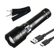 10000 Lumens Super Bright LED Flashlight, Rechargeable Type-C Interface, Outdoor Ultra Bright Long Range Tactical Flashlight, Waterproof Safety Lighting, Adjustable Zoom, Suitable For Fishing, Hunting, Hiking, Cycling, Mountaineering, Emergency Operations And More