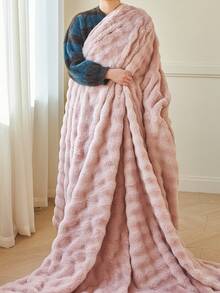 1pc Plain Cozy Light Pink Rabbit Fur Plush Blanket Luxury Stylish Bubbled Paired Faux Fur Fluffy Long Plush Blanket Bedding Throw Soft Warm Comfortable Couches Blankets For Home, For Sofa, Living Room King Queen Twin Throw Size Back School Bedding Domitory Blanket - Light Pink - View 6