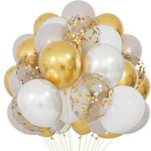 27/54个香槟金哑光白金亮片气球，搭配丝带，适用于订婚、单身派对、新娘、单身汉、婚礼、浪漫派对、生日装饰 | 打造梦幻拍照背景 | 拱门和背景解决方案 | 轻松营造高端婚礼氛围，品质卓越，持久漂浮 - 白金 - 查看 5