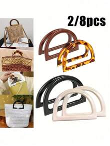 8/2pcs Bag Handle Replacement Parts, D-Shape Wallet Handle Replacement Parts, 4-Color Decorative Bag Handle For DIY Handbag, Wallet Making, Suitable For Beach Bag, Crochet Straw Bag - Multicolor - View 2