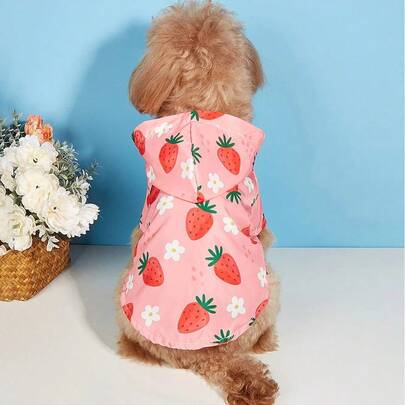 Waterproof Strawberry Print Raincoat For Small Dogs, Full Body Coverage Design, Breathable Fabric, Comfortable & Flexible Fit, Universal Small Dog Clothes, Practical Pet Rainy Day Supplies - New Strawberry Pattern Pet Raincoat, Cross-Border Pet Supplies Store, Waterproof Cat Dog Clothes, Happy Dog, Dog Clothes, Summer Tops, Dog, Dog Clothes, Pet Dog, Dog Stuff
