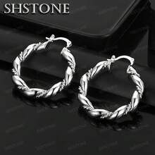 热销新款高品质 925 纯银镀层环形耳环，适合女士时尚派对婚礼首饰，优雅圣诞礼物 - 銀色 - 查看 1