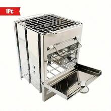 TAIMASI 1pc Compact Mini Firewood Stove - Stainless Steel Portable Fire Pit, Lightweight & Durable Design For Camping, BBQs, Backyard Gatherings - No Electricity Needed, Outdoor Heating & Cooking Essential, Bbq Accessory, Foldable Structure, Heatresistant Material-Perfect For Christmas, New Year's, Valentine's Day, And Father's Day Gifts - 銀色 - 查看 10