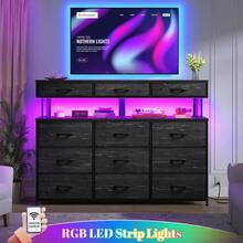 Tech-Enhanced Modern Dresser With Charging Hub & Ambient LED Lighting And 12 Customizable Fabric Drawers With 10MM Protective Acrylic Surface,Black - View 10