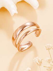 1pc Simple Stackable Smooth Open Band Stainless Steel Rings, Casual Geometric Metal Adjustable Finger Rings, 18K Gold Vacuum Plated, Non-Fading Jewelry For Daily Wear