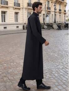 Túnica de oración musulmana de manga larga con cuello mao de unicolor clásico para hombres