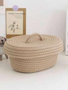 Oval Shaped Storage Basket, Bohemian Style, Handwoven Desktop Storage Box, Suitable For Living Room Desk, Can Store Cosmetics, Perfumes, Glasses, Photo Frames, Also Suitable For Bathroom, Home Decor, And Beach-Style Patio Decor. Holiday Gift Basket. - Khaki - View 6