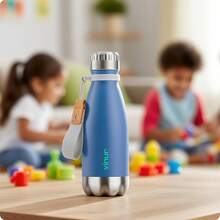 VINUR - Botella de agua para niños, de acero inoxidable de 12 onzas/354ml, doble pared aislada al aspiradora, para la escuela, con cuerda de transporte (azul marino) - Azul real - Ver 7